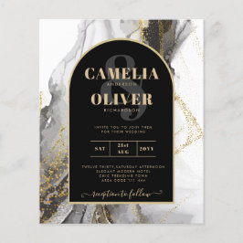 Moderne Zwarte Goud Agaat Marmer Glitter Bruiloft Flyer