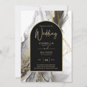 Moderne Zwarte Goud Agaat Marmer Glitter Bruiloft Kaart (Voorkant)