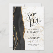 Moderne Zwarte Goud Agaat Marmer Save the Date (Voorkant)