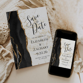 Moderne Zwarte Goud Agaat Marmer Save the Date