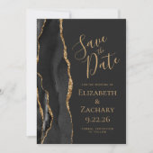 Moderne Zwarte Goud Agate Donkere Save the Date Ka (Voorkant)