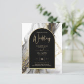 Moderne Zwarte Goud Agaten Marmer Glitter Bruiloft (Staand voorkant)