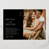 Moderne Zwarte Goud Foto Bruiloft Folie Uitnodiging (Voorkant)