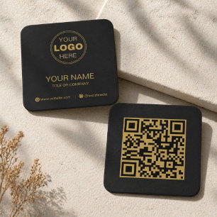 Moderne Zwarte Goud Minimalistische QR-code Vierkante Visitekaartje