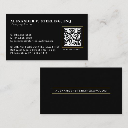 Moderne Zwarte Goud QR Code Luxe Professioneel Visitekaartje (Voorkant / Achterkant)
