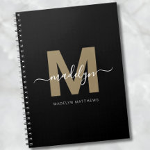 Moderne Zwarte Goud Schrift Naam Initiaal Monogram