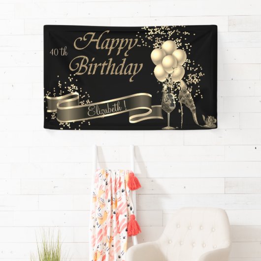 Moderne zwarte goudballonnen, glas, hiel spandoek (Insitu)