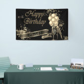 Moderne zwarte goudballonnen, glas, hiel spandoek (Beurs)