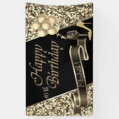 Moderne zwarte goudballonnen, glas, hoge hiel spandoek (Verticaal)