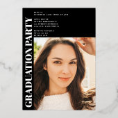 Moderne zwarte goudboog 3 foto's afstuderen folie uitnodiging (Achterkant)