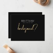 Moderne zwarte + goudbruidsvoorstelling Kaart Notitiekaartje (Voorkant / Achterkant in situ)