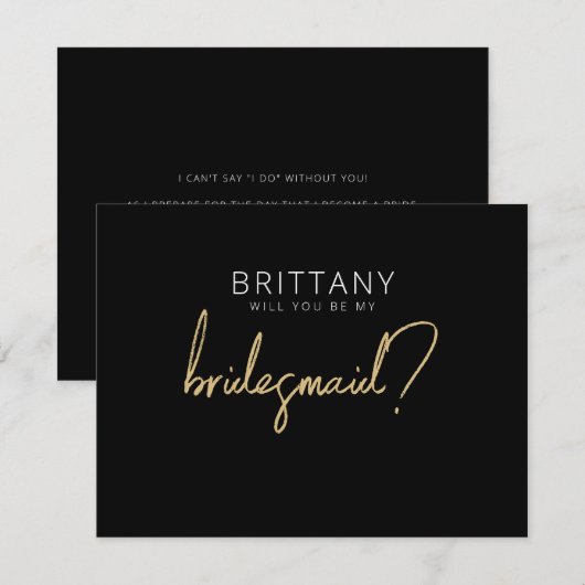 Moderne zwarte + goudbruidsvoorstelling Kaart Notitiekaartje (Voorkant / Achterkant)