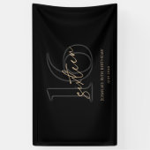 Moderne Zwarte Gouden 16e Verjaardagsfeest Banner (Verticaal)