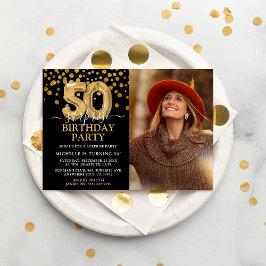 Moderne Zwarte & Gouden 50e Verjaardag Surprise Fo Kaart