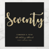 Moderne zwarte & gouden 70ste verjaardag, op maat  wijn etiket (Enkel label)