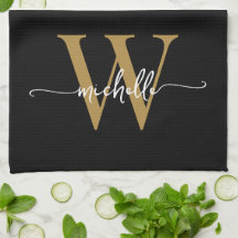 Moderne Zwarte Gouden Aangepaste Monogram Naam Scr