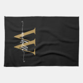 Moderne Zwarte Gouden Aangepaste Monogram Naam Scr Theedoek (Horizontaal)
