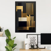 Moderne Zwarte Gouden Abstracte Geometrische Poster (Thuiskantoor)