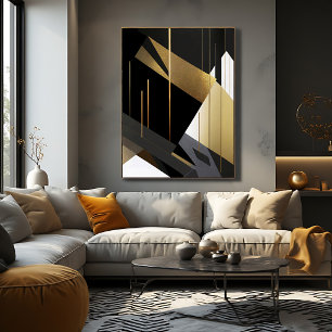 Moderne Zwarte Gouden Abstracte Geometrische Vormg Poster