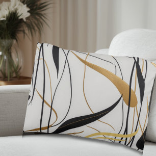 Moderne Zwarte & Gouden Abstracte Lijn Accent Kussen