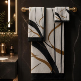 Moderne Zwarte & Gouden Abstracte Lijn Handdoekens Bad Handdoek