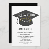 Moderne Zwarte Gouden Afstudeerhoed Kwast Afstudee Kaart (Voorkant / Achterkant)