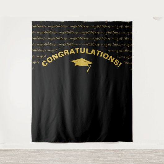 Moderne Zwarte Gouden Afstudeerversiering Wandkleed (Voorkant)