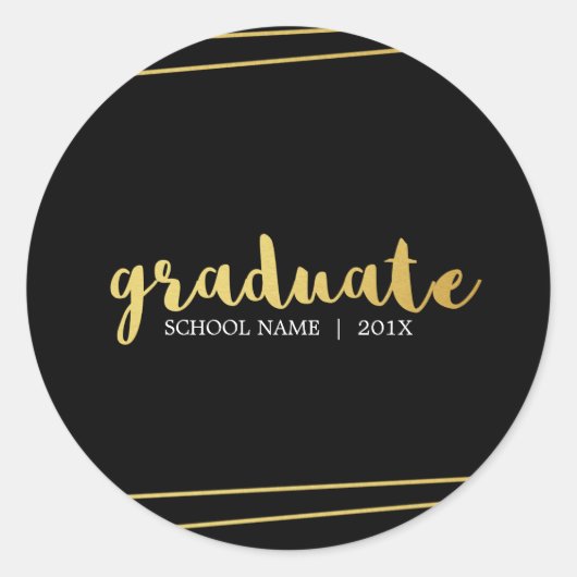 Moderne zwarte & gouden Afstuderen aangepaste stic Ronde Sticker (Voorkant)