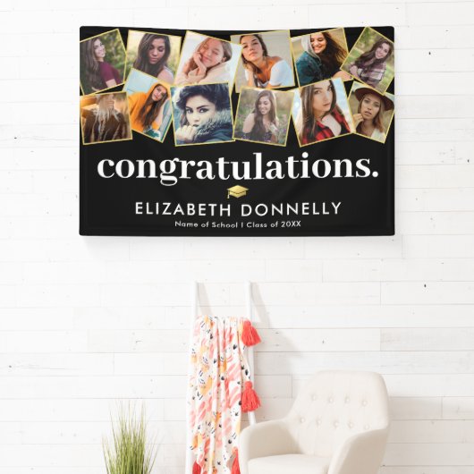 Moderne zwarte gouden Afstuderen fotocollage Spandoek (Insitu)