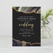 Moderne Zwarte Gouden Agaat Custom QR Code Wedding Kaart (Staand voorkant)