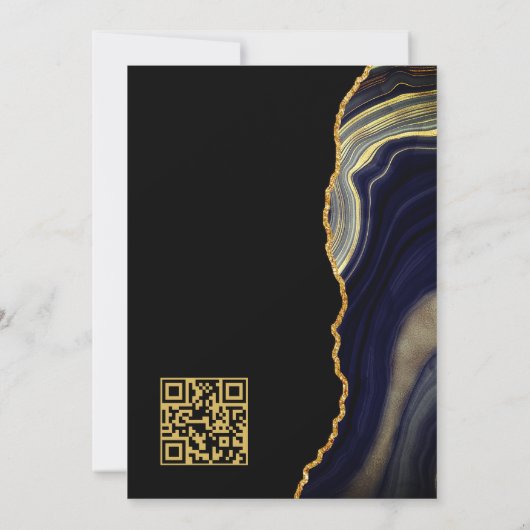 Moderne Zwarte Gouden Agaat Custom QR Code Wedding Kaart (Achterkant)
