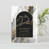 Moderne Zwarte Gouden Agaat Marmer Glitter Bruilof Kaart (Staand voorkant)