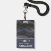 Moderne Zwarte & Gouden Agaat Steen Abstract Badge (Voorzijde met lanyard)