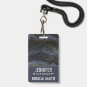 Moderne Zwarte & Gouden Agaat Steen Abstract Badge (Achterkant met lanyard)