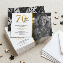 Moderne Zwarte & Gouden Agate Foto 70e Verjaardags