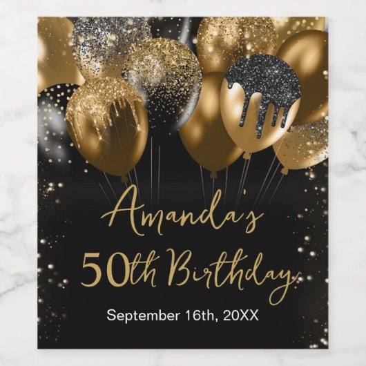 Moderne zwarte gouden ballonnen van afgelopen dag wijn etiket (Enkel label)