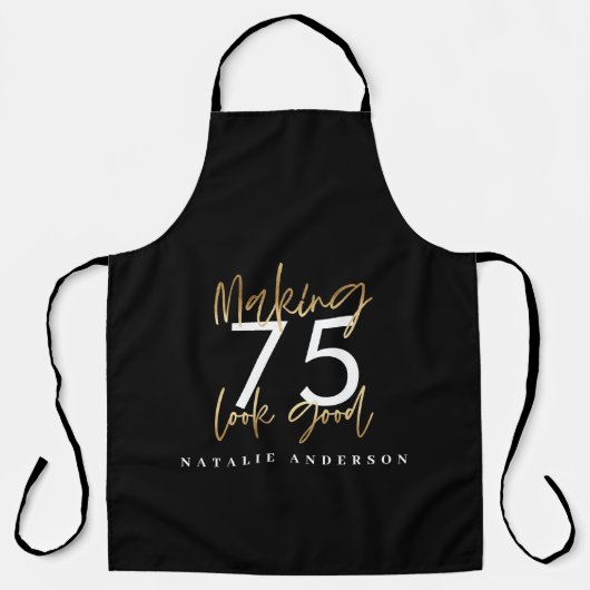 Moderne, zwarte gouden bewerkbare leeftijd schort (Voorkant)