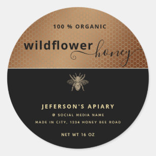 Moderne zwarte gouden bijenkast Honey jar Ronde Sticker