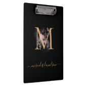 Moderne Zwarte Gouden Blush Roze Bloemige Monogram Klembord (Rechts)