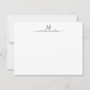 Moderne Zwarte Gouden Blush Roze Bloemige Monogram Notitiekaartje