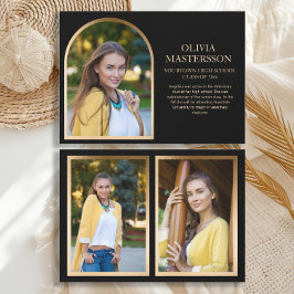 Moderne Zwarte Gouden Boog Afstudeerfoto 3-Foto Aankondiging