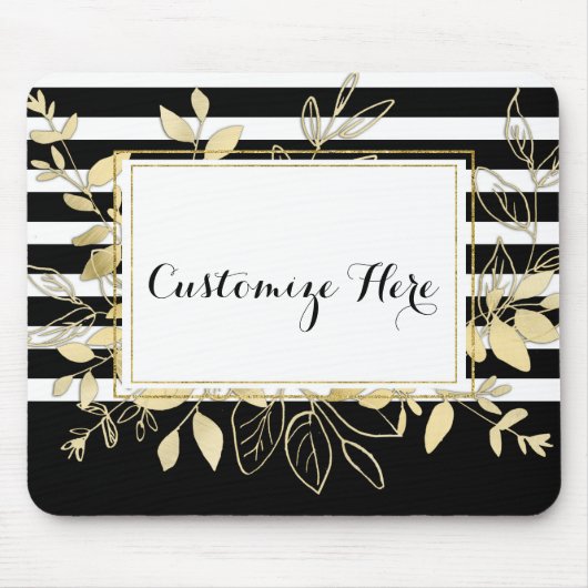 Moderne zwarte gouden botanische bladeren Glamour  Muismat (Voorkant)