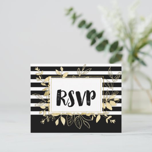 Moderne Zwarte Gouden Botanische Glamour Bruiloft  Uitnodiging Briefkaart (Staand voorkant)