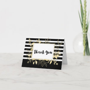 Moderne Zwarte Gouden Botanische Glamour Chic Dank Bedankkaart