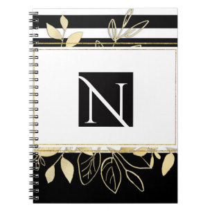 Moderne Zwarte Gouden Botanische Glamour Chic Eleg Notitieboek