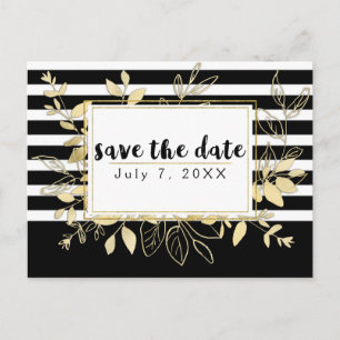 Moderne Zwarte Gouden Botanische Glamour Save the  Aankondigingskaart