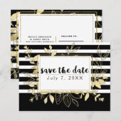Moderne Zwarte Gouden Botanische Glamour Save the  Aankondigingskaart (Voorkant / Achterkant)