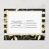 Moderne Zwarte Gouden Botanische Glamour Save the  Aankondigingskaart (Achterkant)