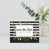 Moderne Zwarte Gouden Botanische Glamour Save the  Aankondigingskaart (Staand voorkant)