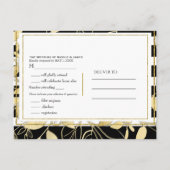 Moderne Zwarte Gouden Botanische Glamour Trouw-RSV Uitnodiging Briefkaart (Achterkant)